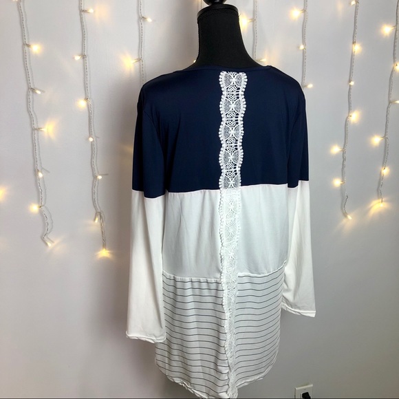 Navy blue white and striped color block tunic top - Picture 4 of 5